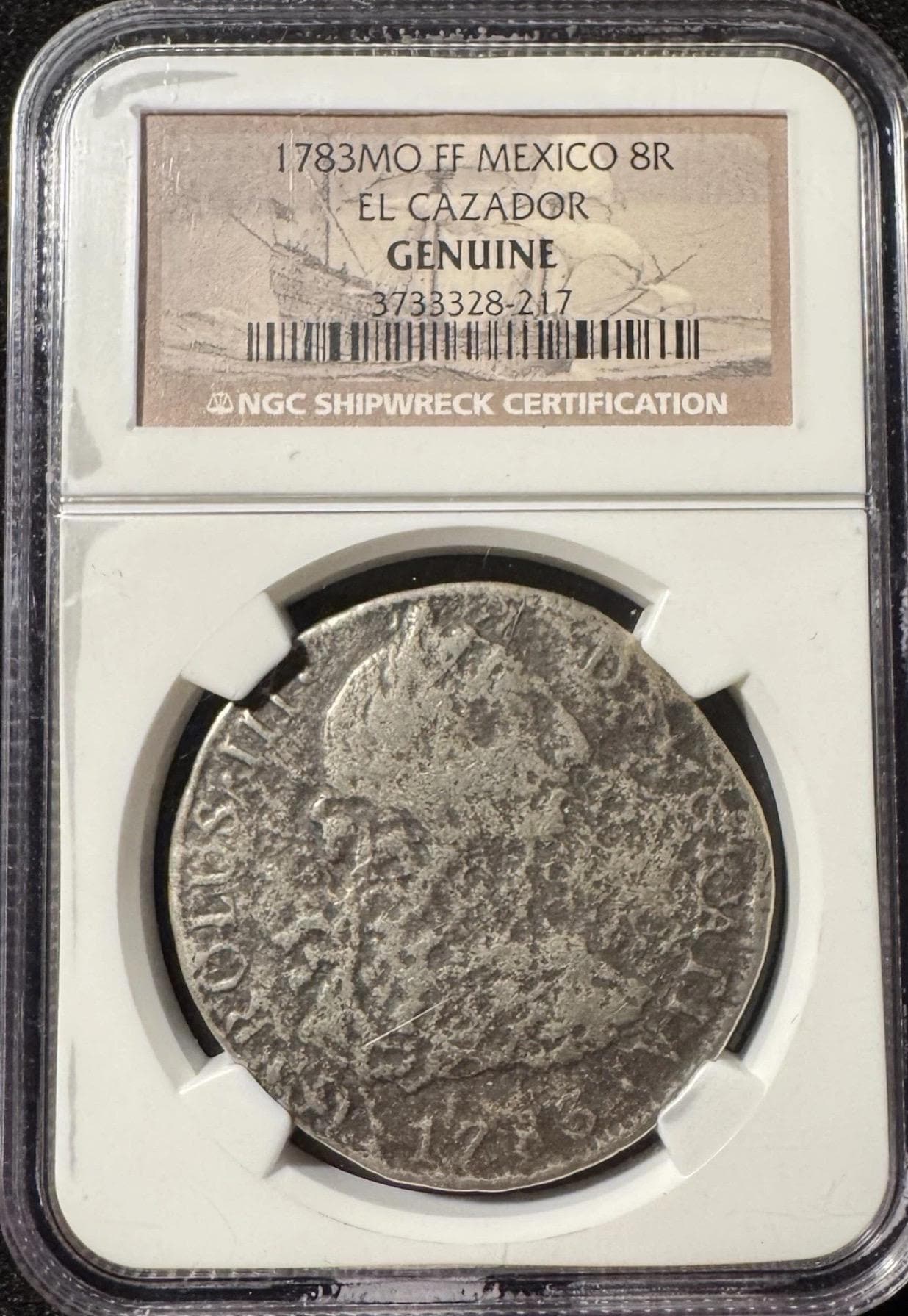 1783 Shipwreck Silver Coin El Cazador Mexico 8 Real NGC Certified