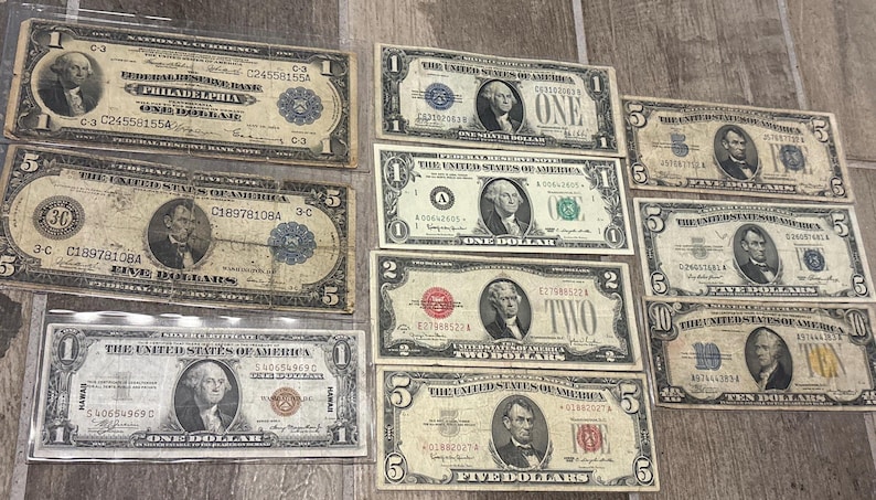 Collection of Vintage Rare US Currency 10 Different Collectible Notes ...
