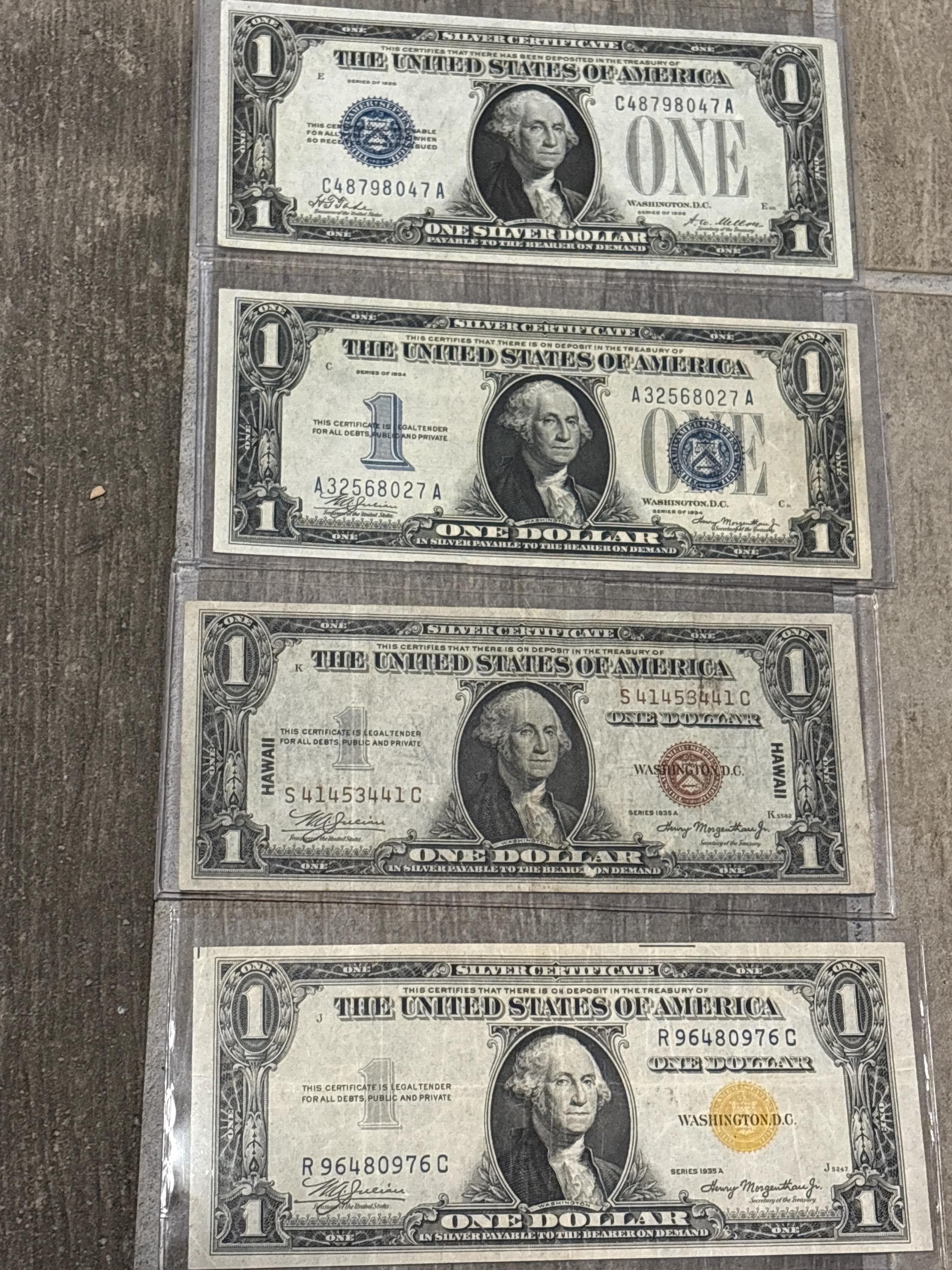 Lot of 4 Rare US One Dollar Type Bills FREE SHIPPING hawaii north africa  funnyback High Grade