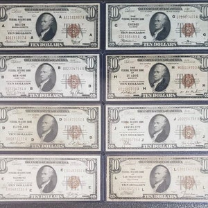 1929 10-Dollar Federal Reserve Bank Note FREE SHIPPING Brown Seal ten NBN National Currency choose the city