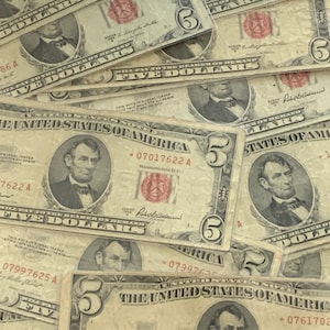 1963 Five Dollar United States Legal Tender STAR Note FREE SHIPPING Rare Currency Red Seal