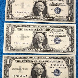 Set of 3 Uncirculated series 1957, 1957A & 1957B 1-Dollar Silver Certificates FREE SHIPPING