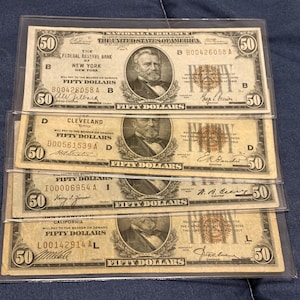 1929 50-Dollar Federal Reserve Bank Note FREE SHIPPING Brown Seal Fifty NBN National Currency choose the city