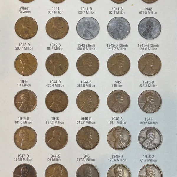 Lincoln Penny Set 1941-1974 Harris Cent Book 90 pennies complete Folder Album FREE SHIPPING