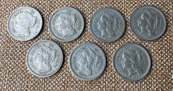 3 Cent 1 1865 Three Cent Coin // Fine-VG // 1 Coin 