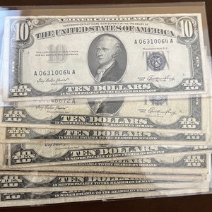 1953 10 Dollar Bill Silver Certificate Blue Seal Nice Condition Note FREE SHIPPING ten