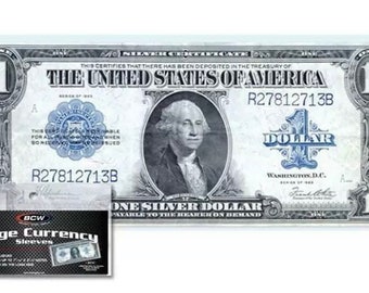 Packs of 100 Plastic Currency Sleeves for LARGE Sized United States Bills  - Fits up to 7 7/16 x 3 1/4 Notes FREE SHIPPING