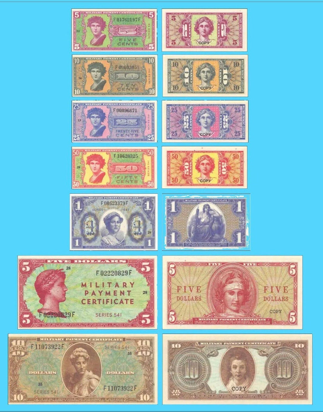 Complete Replica Set of Series 541 Military Payment Certificates