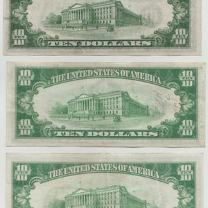 1934 10 Dollar Federal Reserve Note Frn United States Green Seal Series ...