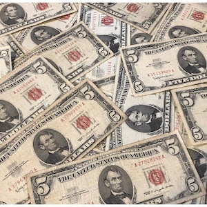 1953 or 1963 5 Dollar United States Note Legal Tender Red Seal Nice Condition FREE SHIPPING u-pick