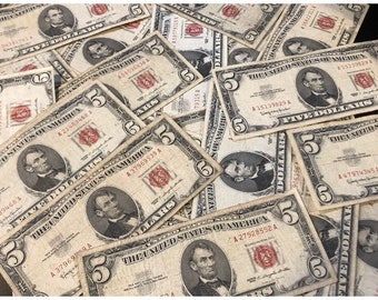 1953 or 1963 5 Dollar United States Note Legal Tender Red Seal Nice Condition FREE SHIPPING u-pick