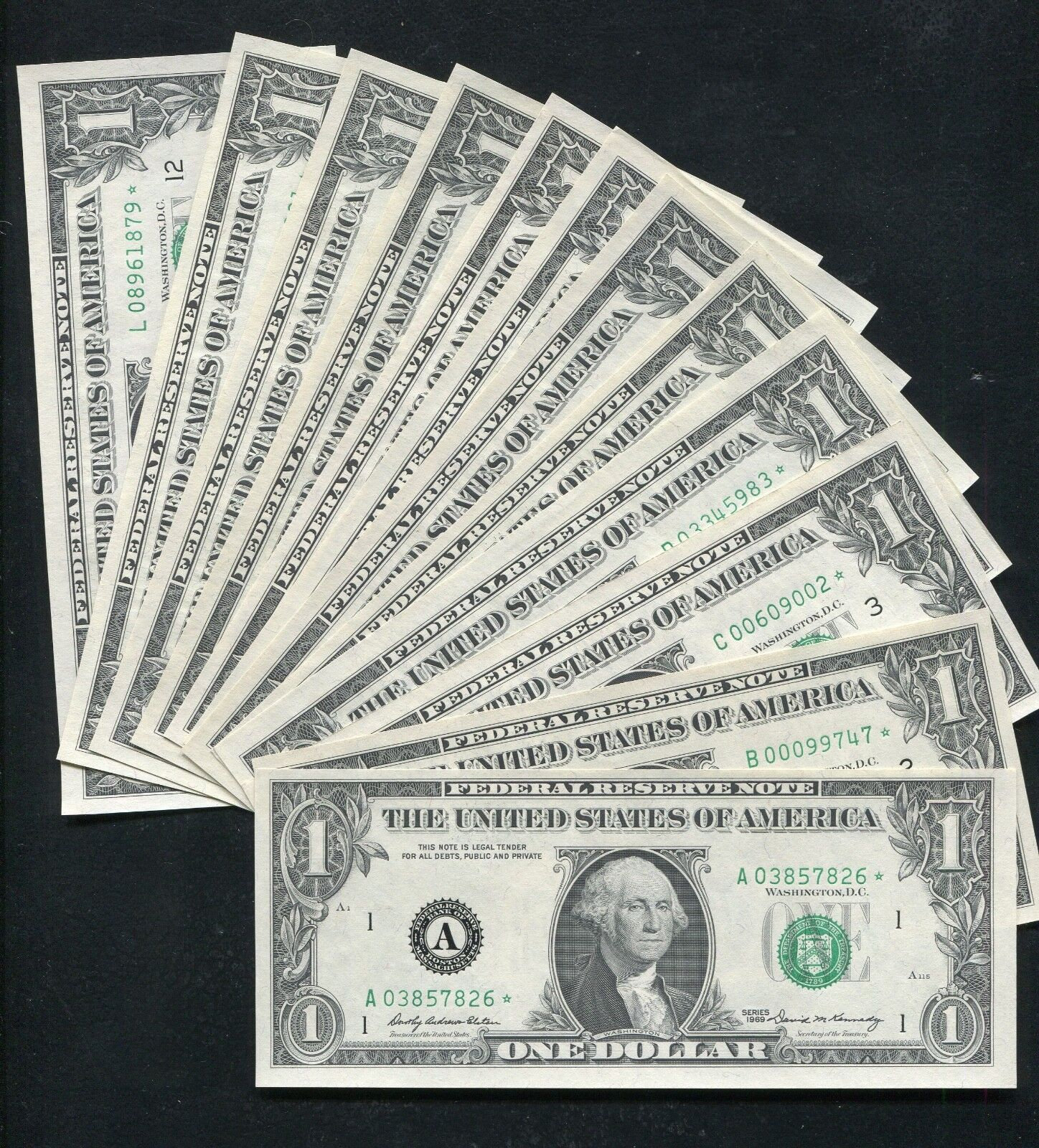 1969 1.00 One Dollar Bill Federal STAR District Set A-L All 12