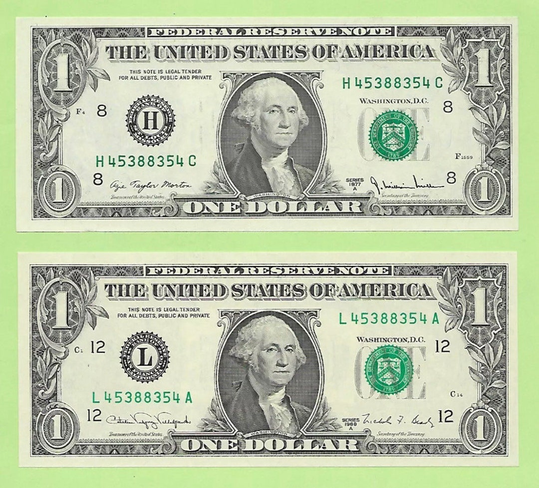 2 Uncirculated US Federal Reserve Notes With Identical Matching RADAR ...