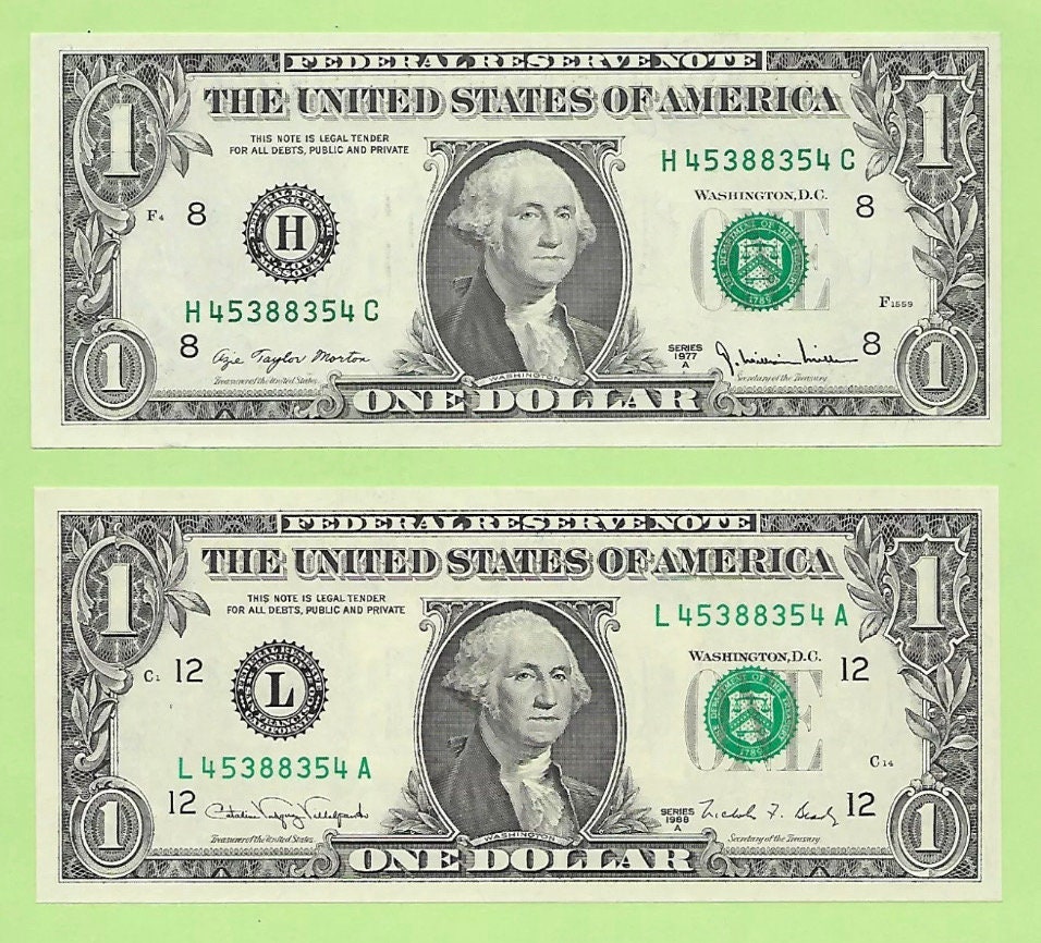 2 Uncirculated US Federal Reserve Notes With Identical Matching RADAR ...