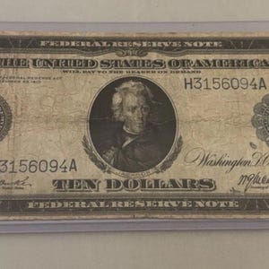 1914 Ten Dollar Federal Reserve Note Large Bill Blue Seal RARE Free Shipping