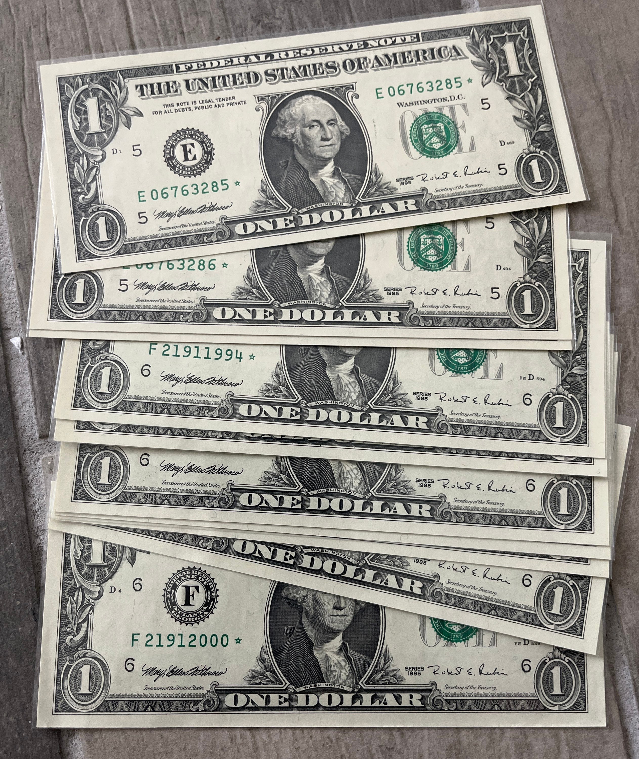 1995 One Dollar Bill STAR Note Uncirculated Consecutive FREE
