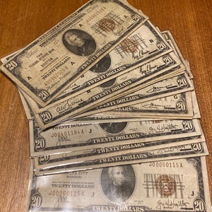 1929 20-Dollar Federal Reserve Bank Note FREE SHIPPING Brown Seal twenty NBN National Currency choose the city