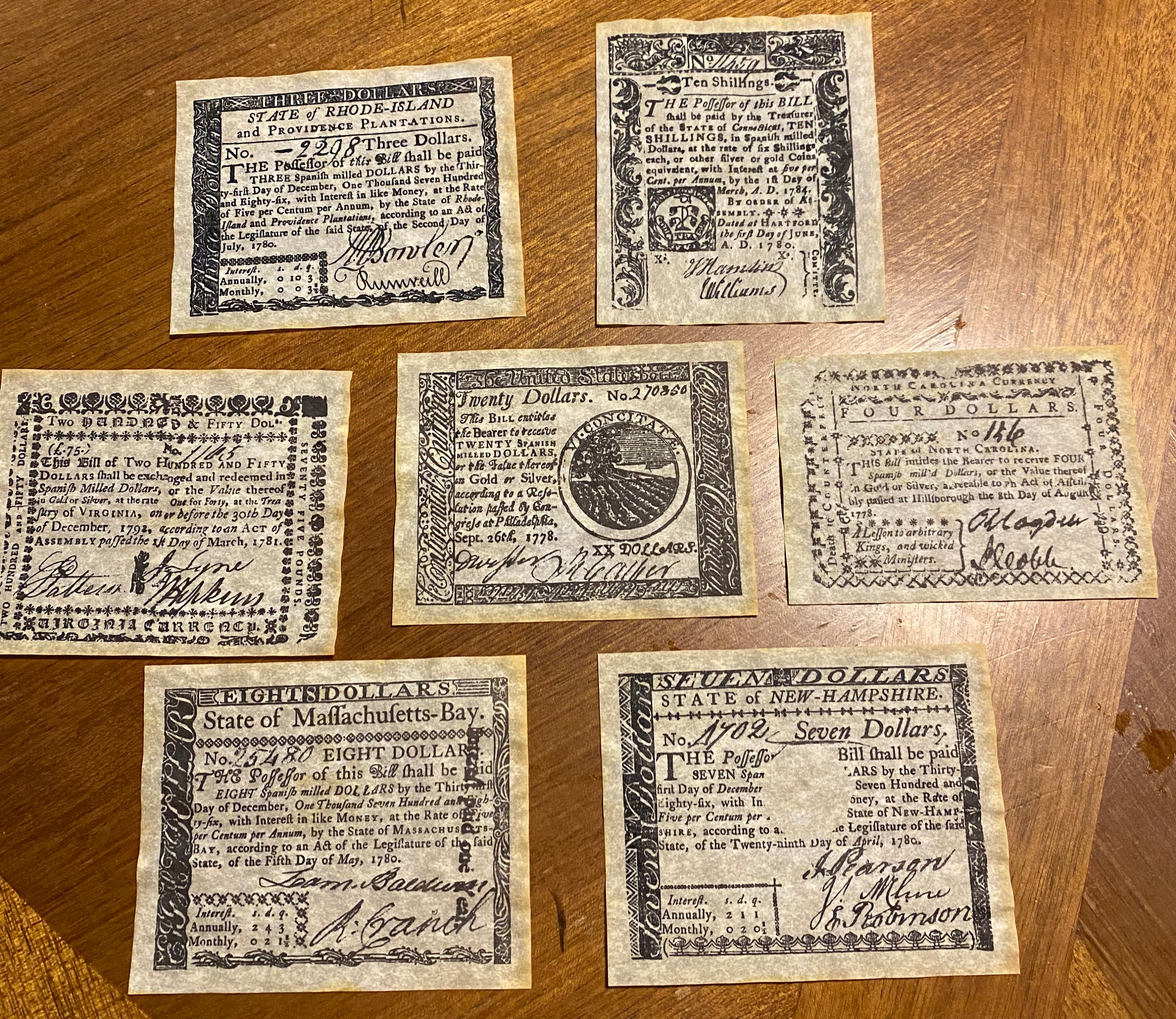 Set of 7 Different Replica 1700s Colonial Banknotes FREE SHIPPING Lot B -  Etsy