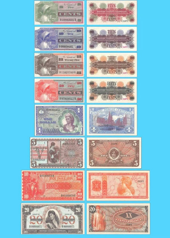 Complete Replica Set of Series 661 Military Payment Certificates アメリカ軍票10 dollars series 661 ベトナムで使用