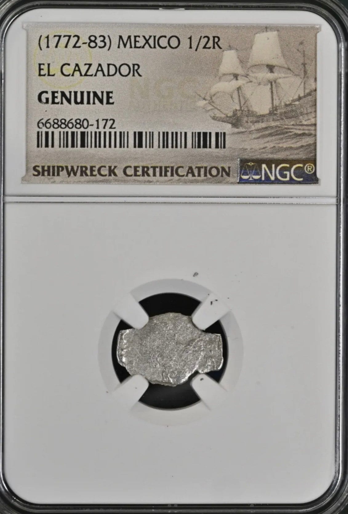 1772-83 Shipwreck Silver Coin El Cazador Mexico 1/2R Half Real NGC