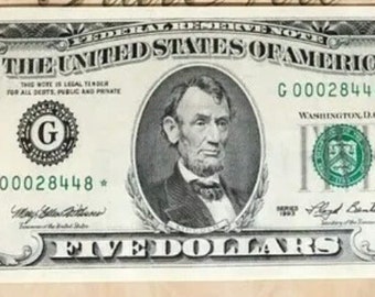 1993 and 1995 5-Dollar STAR Federal Reserve Notes With Matching Serial Numbers FREE SHIIPING frn five