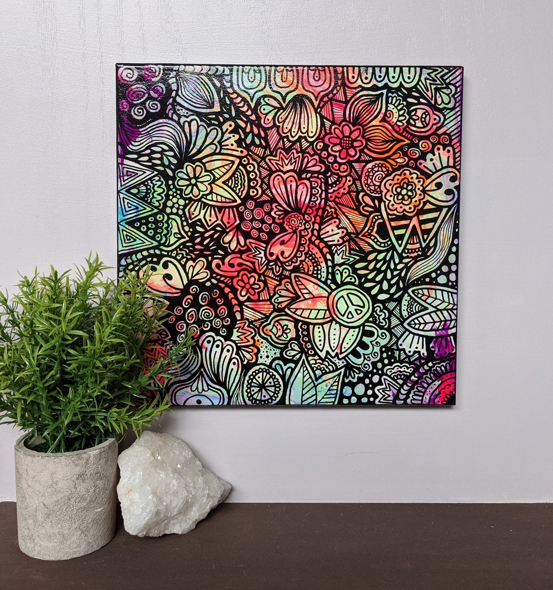Neon Canvas Doodle Painting Etsy