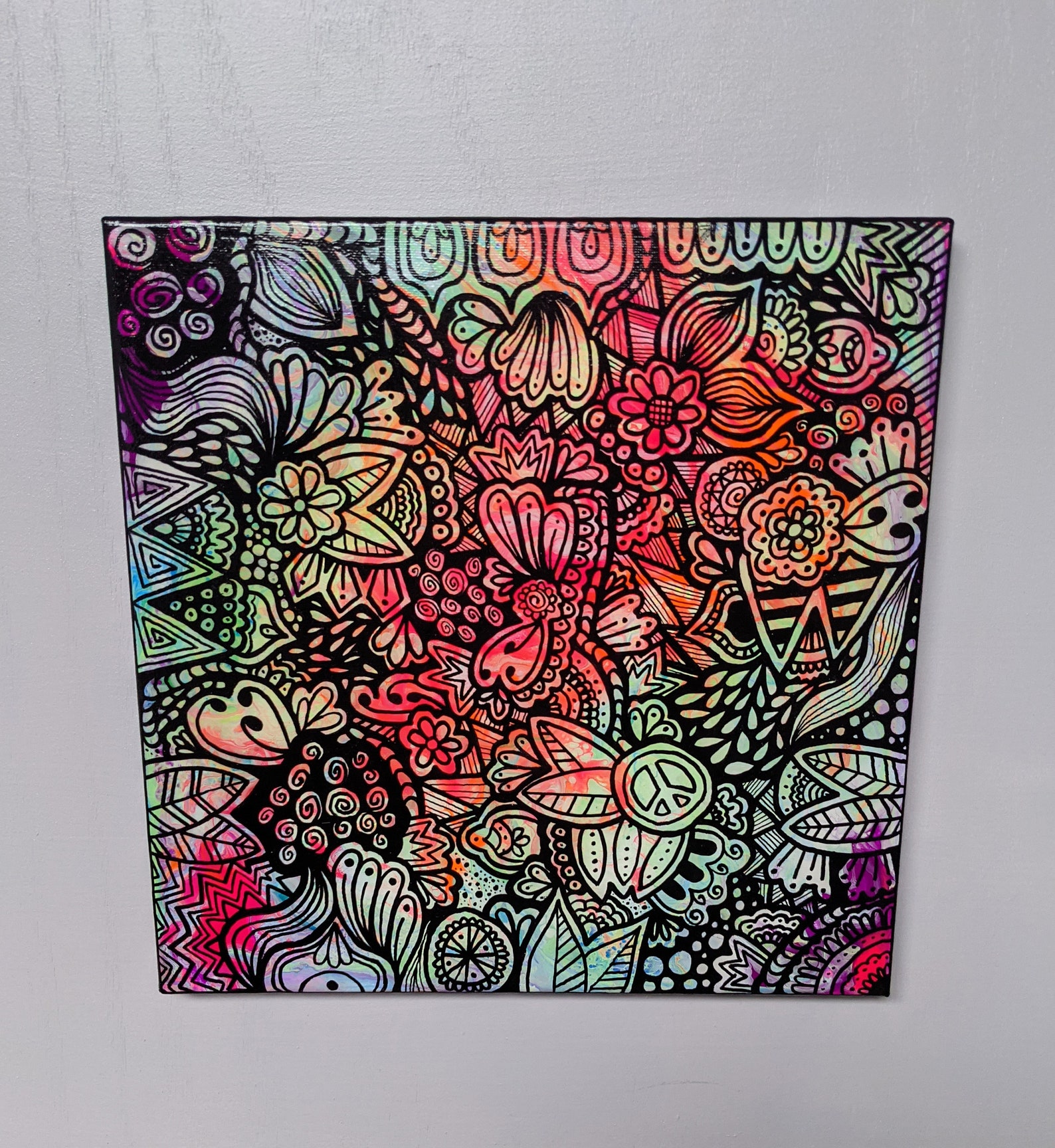 Neon Canvas Doodle Painting - Etsy