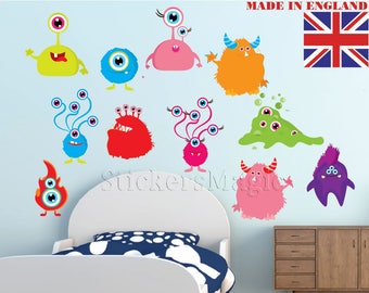 Baby Boy Nursery Wall Decal Fun Boy Nursery Wall Stickers Room Bedroom Art Print Decals Mural Silly Cute Monsters Kids Wall Stickers