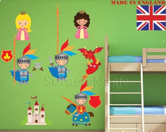 Nursery Wall Sticker Knights and Dragons Princess Castle Baby Wall Decals for Kids Girls, Boys, Room Bedroom Decor Mural