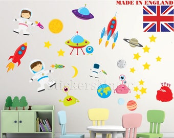 Outer Space Wall Stickers Boys Nursery Wall Decal Astronaut, Planets, Rocket, Kids Space Theme Room Decor,