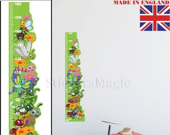 Height Growth Chart Wall Stickers INSECTS Children Bedroom Decor Art Decals - REMOVABLE Vinyl with CM measurements for Boys & Girls Uk