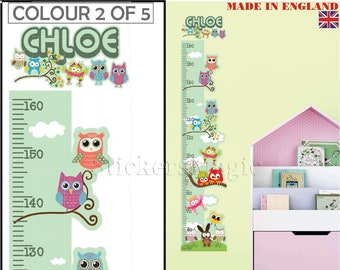 Wall Sticker Height Chart for Kids, Girls, Personalised Growth Chart Decal - Child Height Measurement Ruler  Owl Nursery Decor