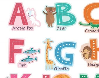 ABC Alphabet Wall Stickers Toddlers pre school early learning resource alphabet animals nursery decor a-z sticker alphabet letters for kids