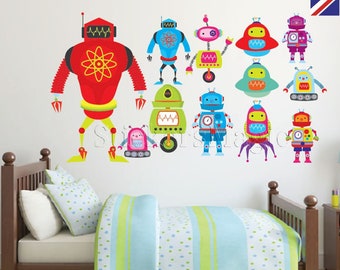 Boys Wall Stickers Robot Wall Decal Kids Toddler Room, Nursery, Bedroom Playroom Decor Wall Decals