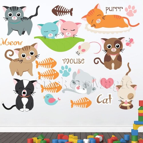 Cat Wall Decal Nursery Decal Kids Room Decor Nursery Etsy