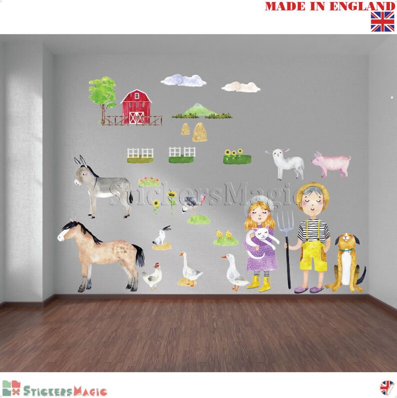 Farm Animal Wall Stickers Nursery Farmyard Baby Girl Boy Kids Etsy
