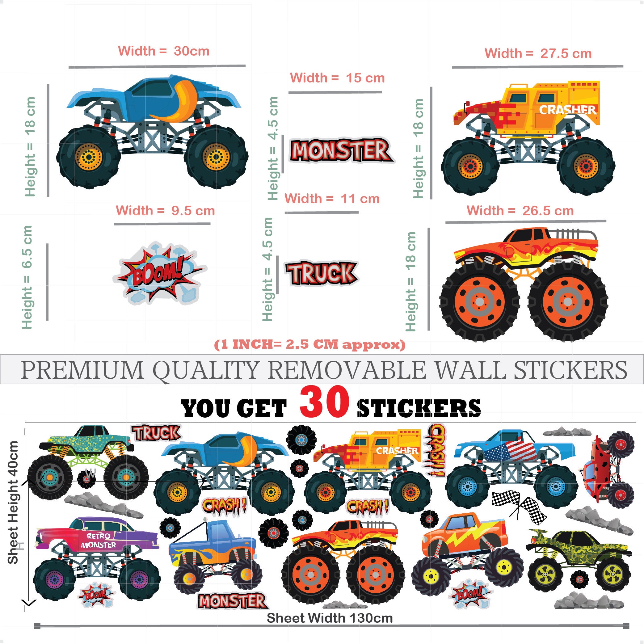 Monster Truck Wall Decals for Monster Truck Bedroom Boys Etsy