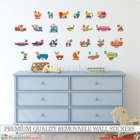 Alphabet Wall Stickers Letters, ABC Wall Decals Kids, Toddler Nursery Decor  Vehicle, Transport Wall Stickers ABC Decal 