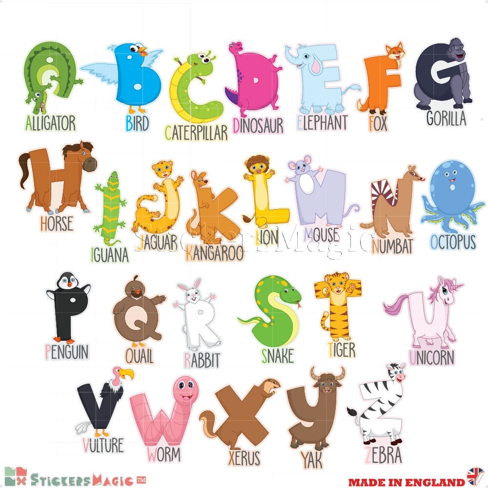 Animal Alphabet ABC Wall Stickers For Kids Bedrooms Toddler Etsy