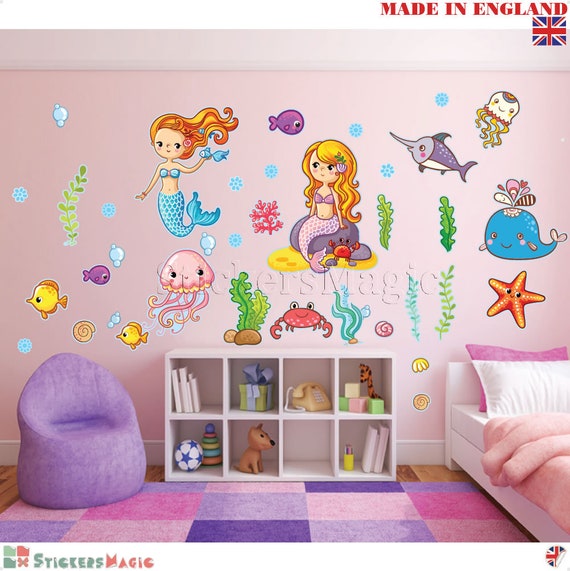 Wall Stickers Girls Bedroom Mermaid Childrens Kids Baby Nursery Art Decals Mural