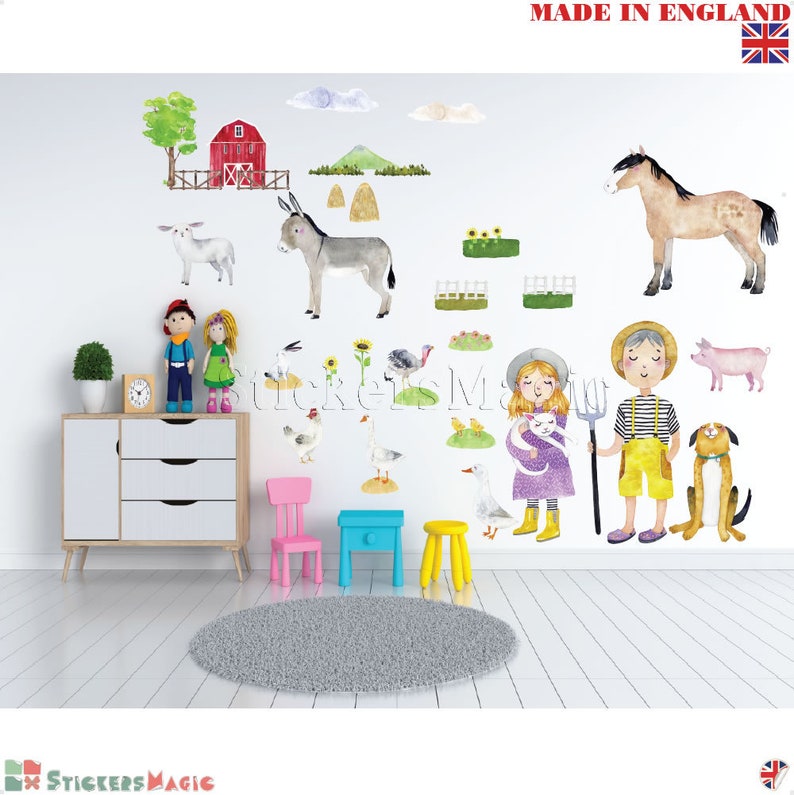 Farm Animal Wall Stickers Nursery Farmyard Baby Girl Boy Kids Etsy