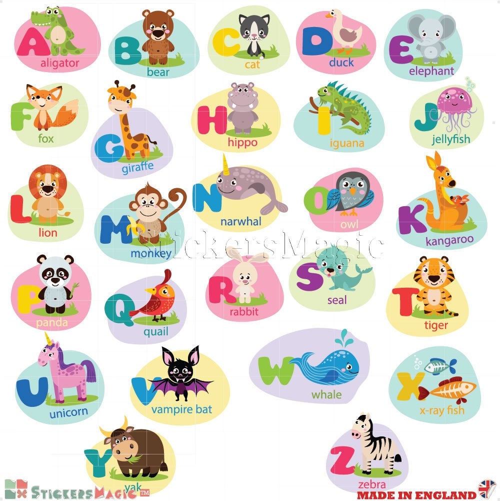 Alphabet Wall Decals Removable Animal Abc Wall Stickers For Kids Nursery  Room De