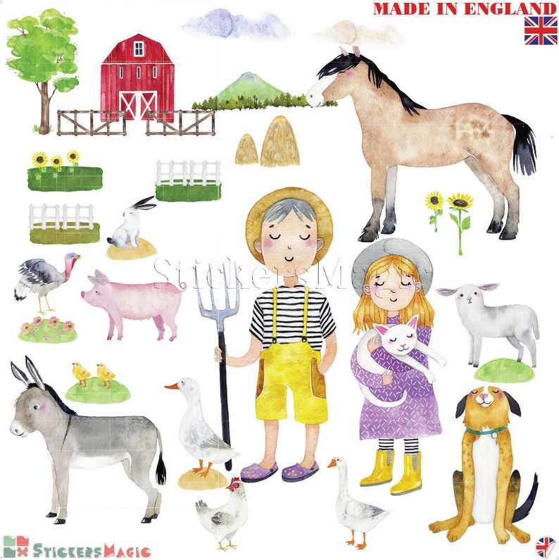 Farm Animal Wall Stickers Nursery Farmyard Baby Girl Boy Kids Etsy