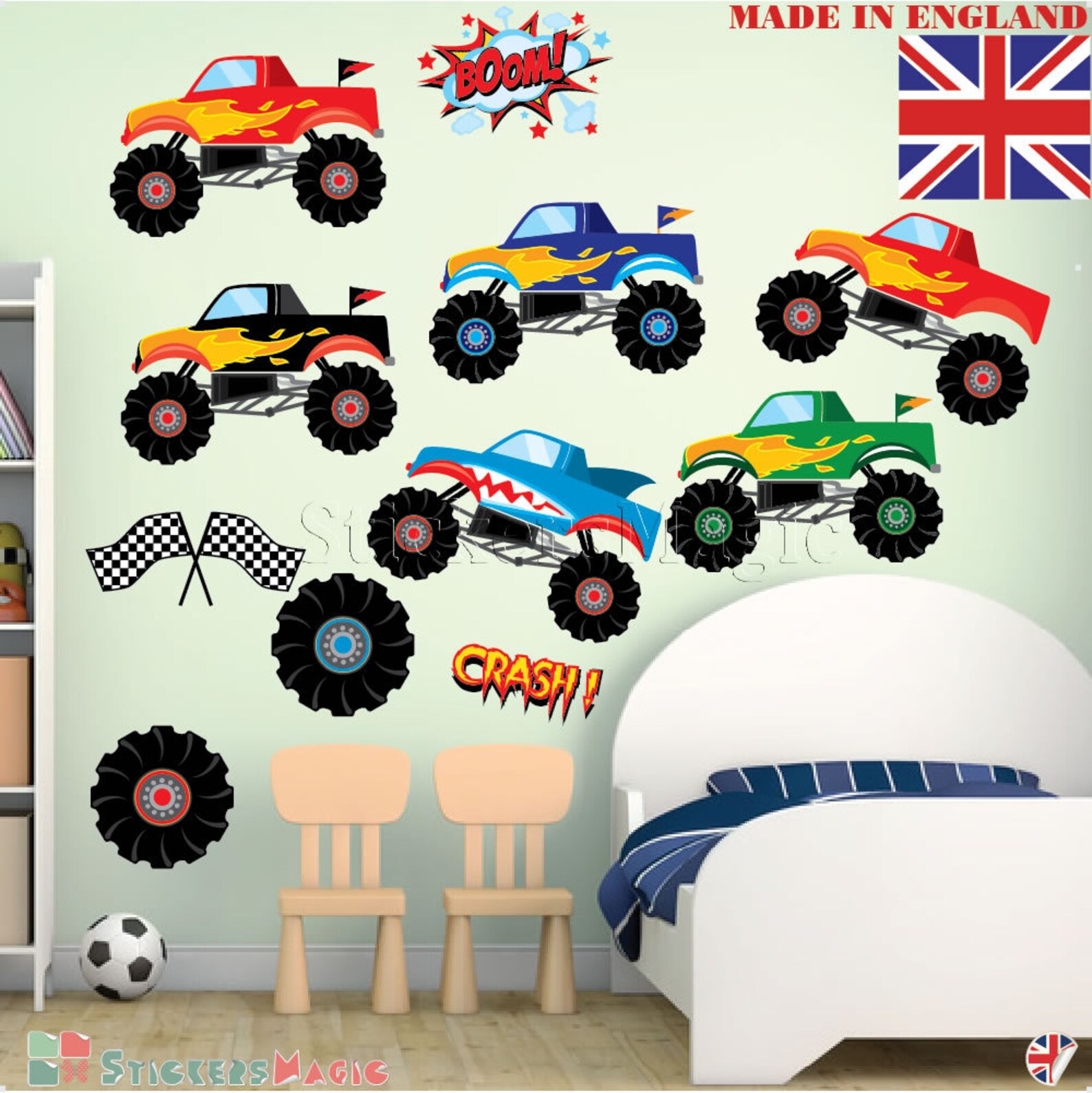 Boys Monster Truck Wall Stickers Kids Transport Vehicle Car Etsy
