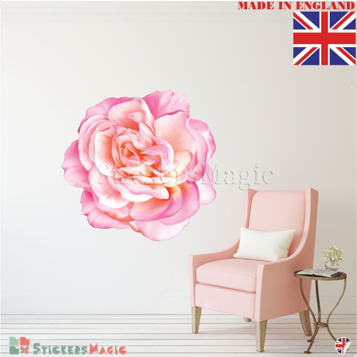 Large Pink Rose Flower Wall Sticker Art Decal Home Girls Room Etsy