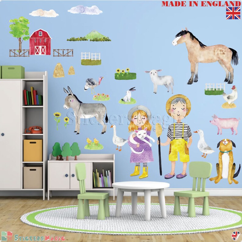 Farm Animal Wall Stickers Nursery Farmyard Baby Girl Boy Kids Etsy