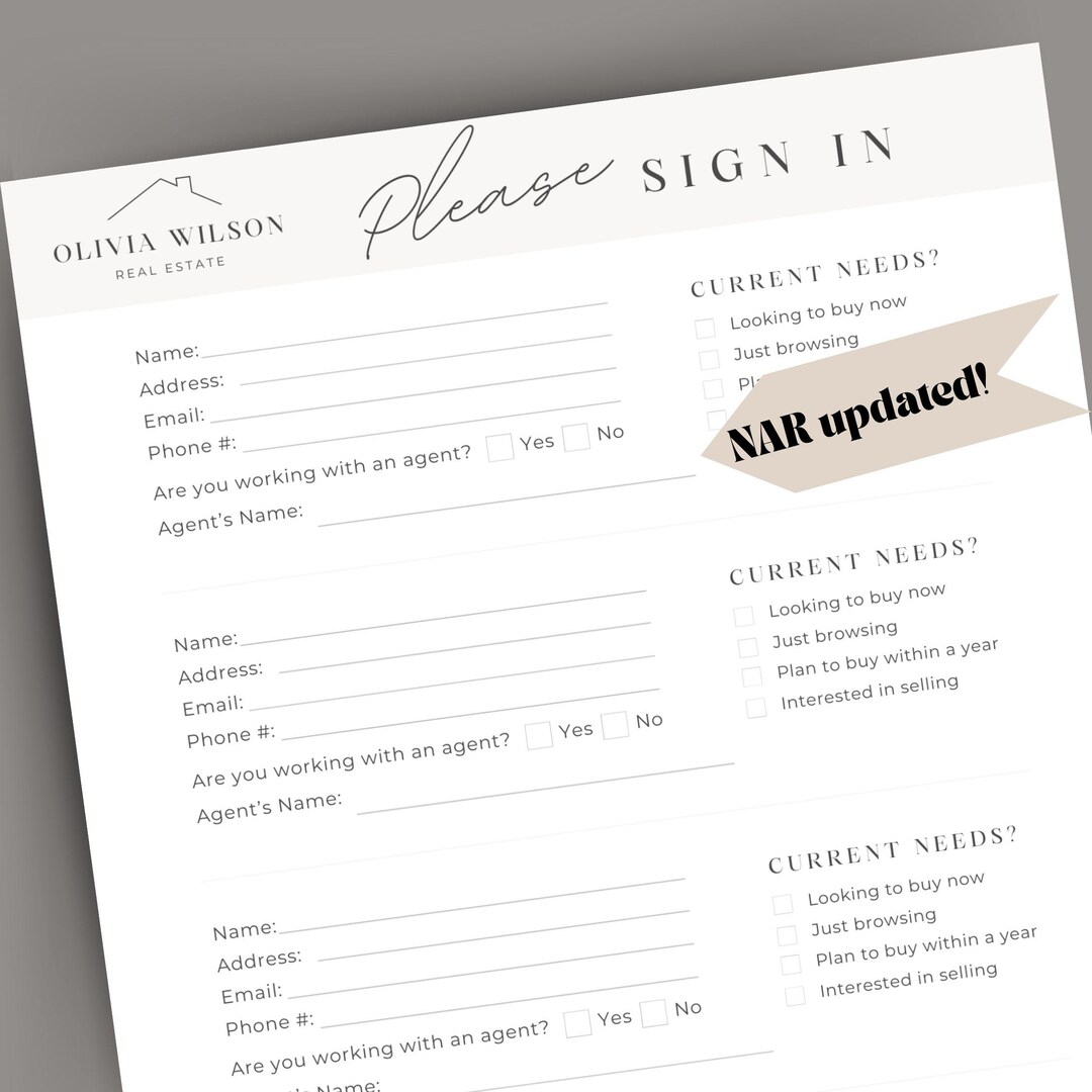 Open House Sign in Sheet Editable Canva Template | Real Estate ...