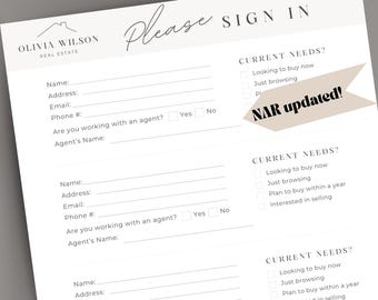 Open House Sign In Sheet Editable Canva Template | Real Estate Marketing | Realtor Open House Sign In and Forms | Instant Download