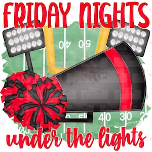 Red and Black Cheer Digital Design | Friday Nights Football field PNG | Hand drawn | Sublimation | Digital Download |