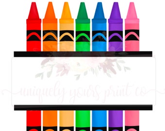 Split Crayon digital design with name area | PNG | Instant Digital Download | Sublimation Design | Back to School | Inkjet Printable |